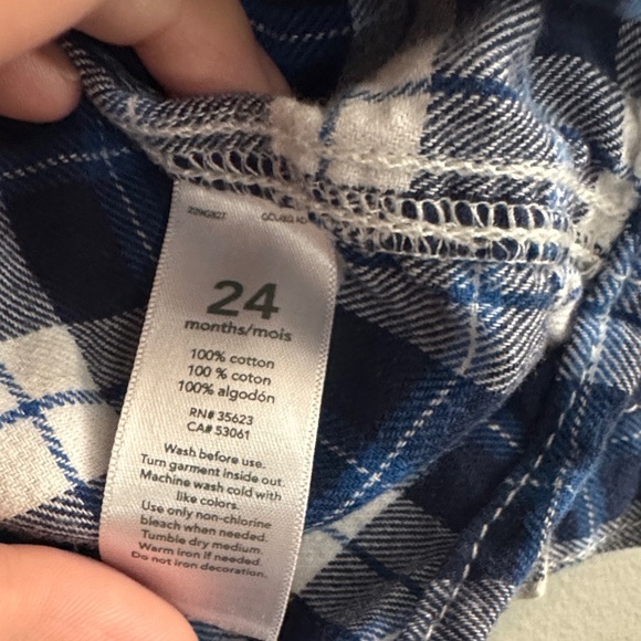 Carter's Navy and White Plaid Button Down Shirt with Hood - Picture 6 of 7